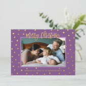 金ゴールドエレガントパープルメリークリスマスカスタム写真 シーズンカード (スタンド正面)