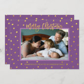 金ゴールドエレガントパープルメリークリスマスカスタム写真 シーズンカード (正面/裏面)