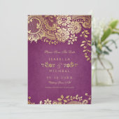 金ゴールドエレガントパープルレース結婚式 セーブザデート (スタンド正面)