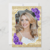 金ゴールドエレガントパープル写真50誕生日 招待状 (裏面)