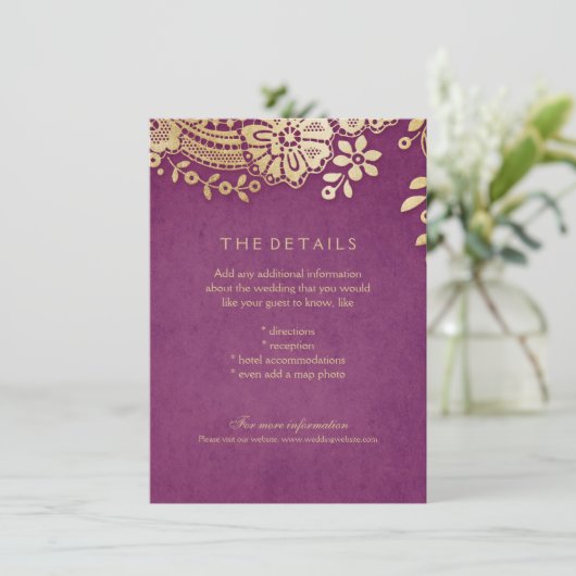 金ゴールドエレガントパープル結婚レース詳細カード エンクロージャーカード (スタンド正面)