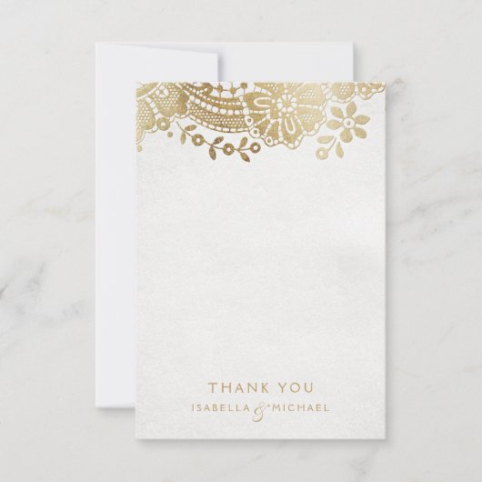 金ゴールドエレガントパープル結婚ヴィンテージレース サンキューカード (正面)