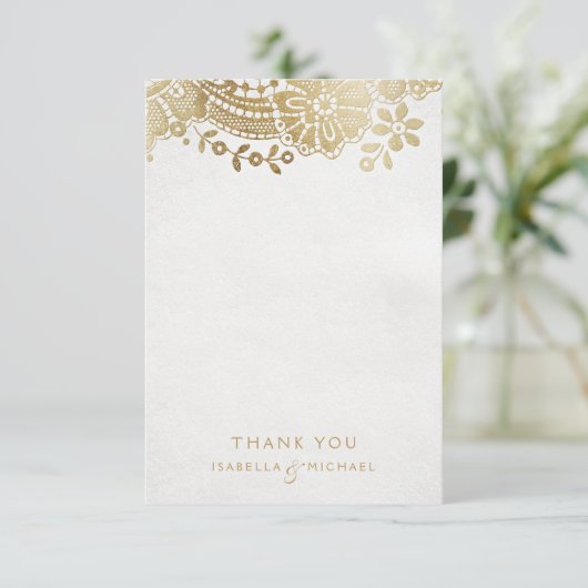 金ゴールドエレガントパープル結婚ヴィンテージレース サンキューカード (スタンド正面)