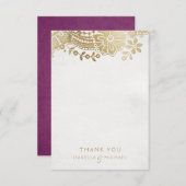 金ゴールドエレガントパープル結婚ヴィンテージレース サンキューカード (正面/裏面)