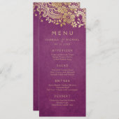 金ゴールドエレガントパープル結婚ヴィンテージレース メニュー (正面/裏面)