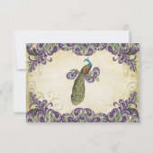 金ゴールドエレガントパープル&グリーンピーコッ結婚クス 出欠カード (裏面)