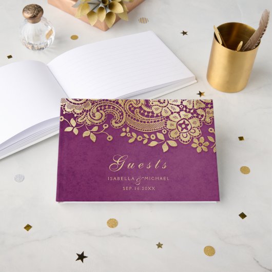 金ゴールドエレガントパープ結婚ラースのゲストブック ゲストブック (正面見開き)