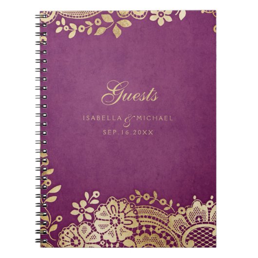 金ゴールドエレガントパープ結婚ラースのゲストブック ノートブック (正面)