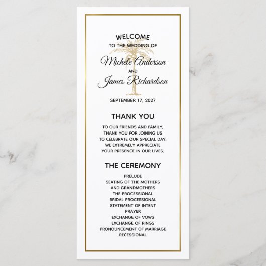 金ゴールドエレガントパームツリートロピカル結婚ズ プログラム (正面)