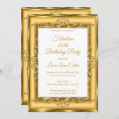 金ゴールドエレガントパールフォトウーマンズバースデーパーティー 招待状 (正面/裏面)