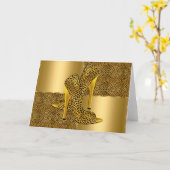 金ゴールドエレガントヒョウハイヒールシューズ動物 カード (黄色い花)