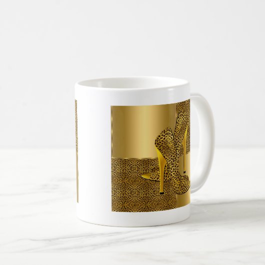 金ゴールドエレガントヒョウハイヒールシューズ動物 コーヒーマグカップ (正面右)