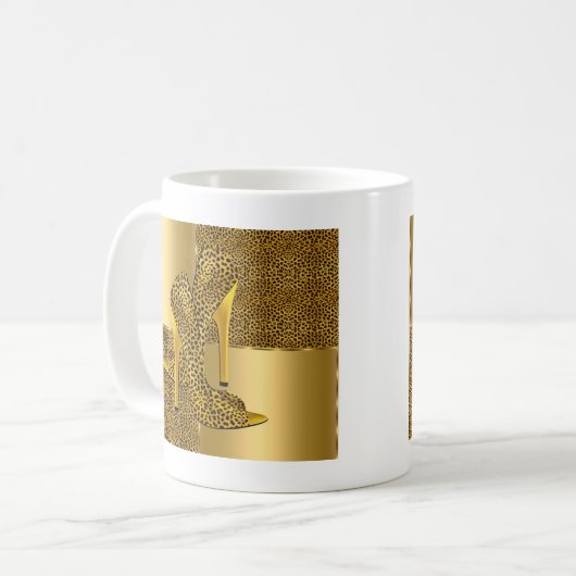 金ゴールドエレガントヒョウハイヒールシューズ動物 コーヒーマグカップ (正面左)