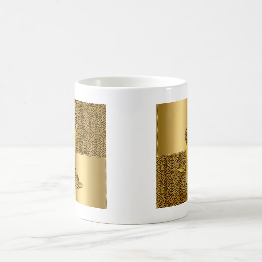 金ゴールドエレガントヒョウハイヒールシューズ動物 コーヒーマグカップ (中央)