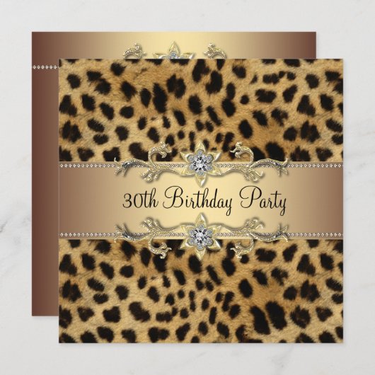 金ゴールドエレガントヒョウ30歳の誕生日パーティー 招待状 (正面/裏面)