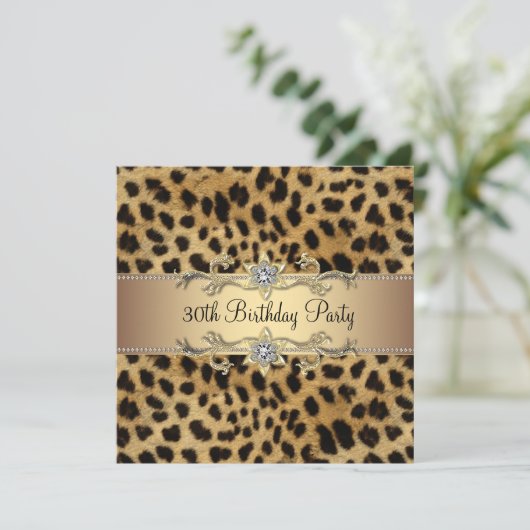 金ゴールドエレガントヒョウ30歳の誕生日パーティー 招待状 (スタンド正面)