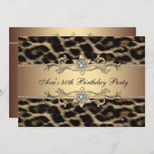 金ゴールドエレガントヒョウ40歳の誕生日パーティー 招待状 (正面/裏面)