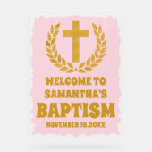 金ゴールドエレガントピンクの女の子バプテスムウェルカムフロスト アクリルサイン (正面)