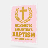 金ゴールドエレガントピンクの女の子バプテスムウェルカムフロスト アクリルサイン (傾斜)
