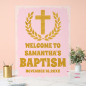 金ゴールドエレガントピンクの女の子バプテスムウェルカムフロスト アクリルサイン (ウェディング)