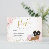 金ゴールドエレガントピンクアフロエンジェルベビーシャワー 出欠カード (スタンド正面)