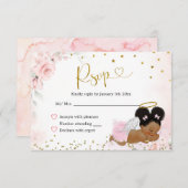 金ゴールドエレガントピンクアフロエンジェルベビーシャワー 出欠カード (正面/裏面)