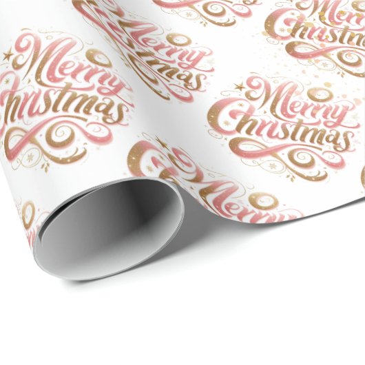 金ゴールドエレガントピンクスクリプトメリークリスマス ラッピングペーパー (ロールコーナー)