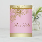 金ゴールドエレガントピンクスノーフレークベビーガールシャワー 招待状 (スタンド正面)