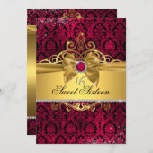 金ゴールドエレガントピンクダマスクSweet sixteen招待状 招待状 (正面/裏面)