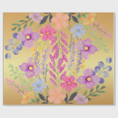 金ゴールドエレガントピンクパープルフローラ包装紙 ラッピングペーパー (フラット)