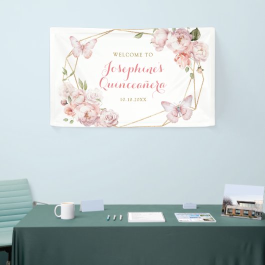 金ゴールドエレガントピンクフローラガールキンセアニララージ 横断幕 (トレードショー)