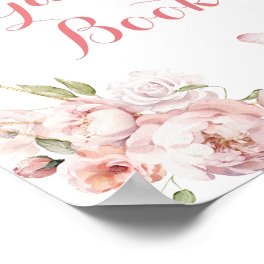 金ゴールドエレガントピンクフローラキンセアニラゲストブック ポスター (角)