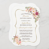 金ゴールドエレガントピンクフローラベビーシャワーポールコレオ 招待状 (正面/裏面)