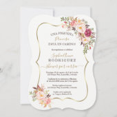 金ゴールドエレガントピンクフローラベビーシャワーポールコレオ 招待状 (正面)