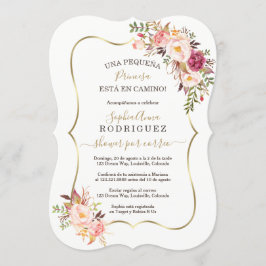 金ゴールドエレガントピンクフローラベビーシャワーポールコレオ 招待状