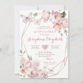 金ゴールドエレガントピンクフローラミクリンスアニョス誕生日 招待状 (正面)