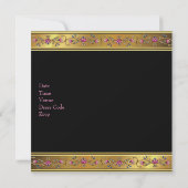 金ゴールドエレガントピンクフローラ50thバースデーパーティーブラック 招待状 (裏面)