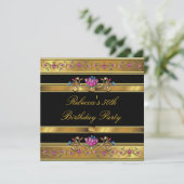 金ゴールドエレガントピンクフローラ50thバースデーパーティーブラック 招待状 (スタンド正面)