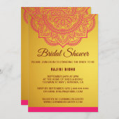 金ゴールドエレガントピンクペイズリーブライダルシャワー招待 招待状 (正面/裏面)
