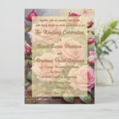 金ゴールドエレガントピンクローズ結婚式招待状 招待状 (スタンド正面)