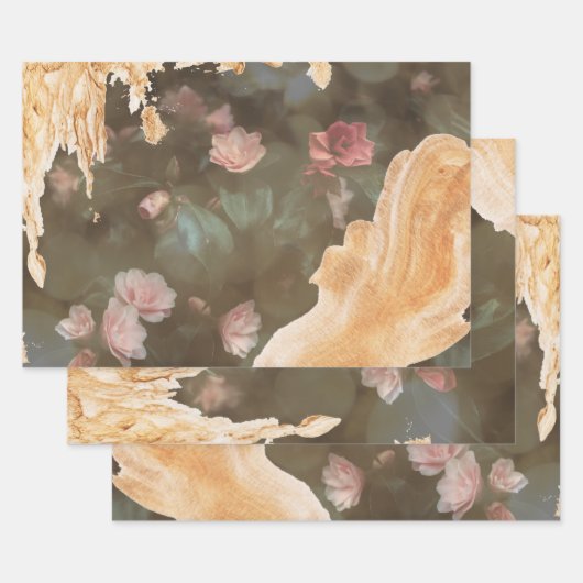 金ゴールドエレガントピンクローズ《写真》ぼけ味ライト切り離し ラッピングペーパーシート (セット)