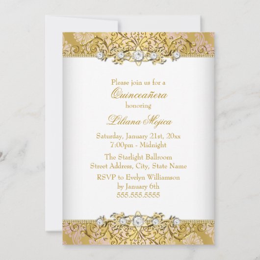 金ゴールドエレガントピンクヴィンテージグラマーキンセアニェラ 招待状 (裏面)