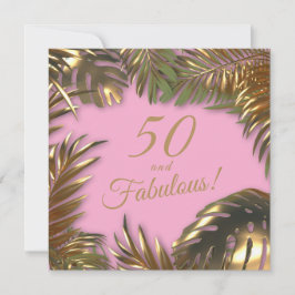 金ゴールドエレガントピンク写真50素晴らしい誕生日 招待状