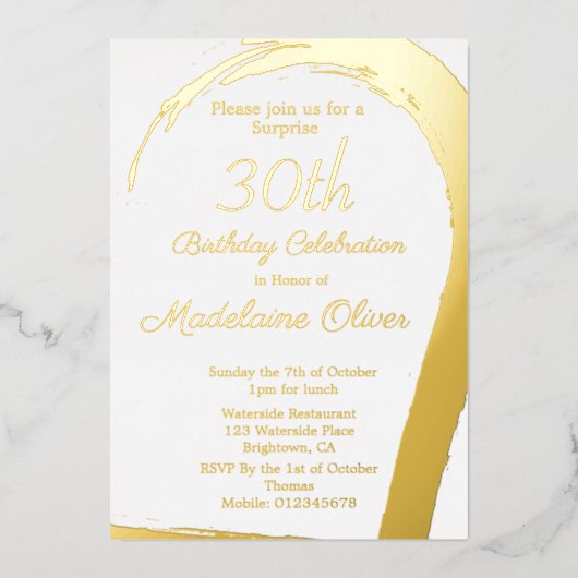 金ゴールドエレガントピンク30歳の誕生日 箔招待状 (正面)