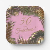 金ゴールドエレガントピンク50ファブラス誕生日 ペーパープレート (正面)