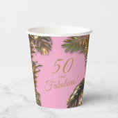 金ゴールドエレガントピンク50ファブラス誕生日 紙コップ (裏面)