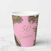 金ゴールドエレガントピンク50ファブラス誕生日 紙コップ (正面)