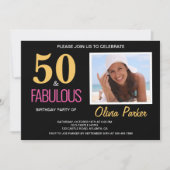 金ゴールドエレガントピンク50th誕生日パーティーへの招待 招待状 (正面)