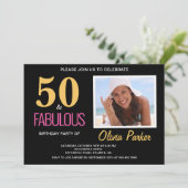 金ゴールドエレガントピンク50th誕生日パーティーへの招待 招待状 (スタンド正面)