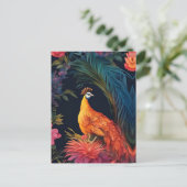 金ゴールドエレガントピーコックインカラフルガーデン ポストカード (スタンド正面)